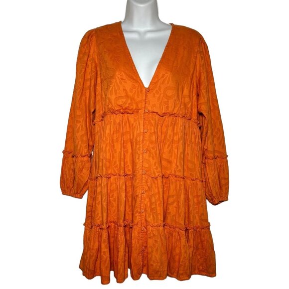 NWT Cleobella Blythe Mini Dress in Bright Orange Floral Jacquard Tiered Boho S - Picture 8 of 16